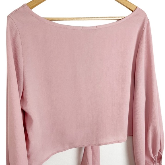 Fashion Nova Long Sleeve Tie Front Pink Crop Top - Picture 8 of 16